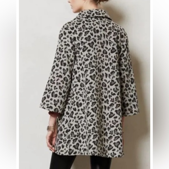 Anthropologie Elevenses gray animal print swing trapeze coat ladies size Small - Picture 2 of 13